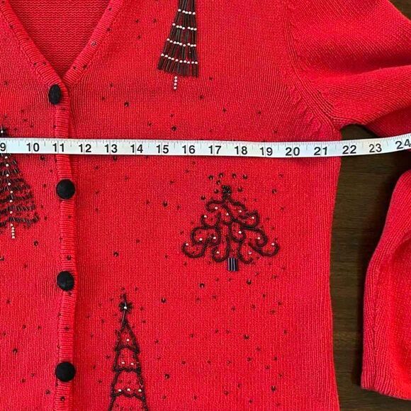 Studio Joy Women's Vintage  Button Down Red Christmas Sweater Size L - Picture 9 of 11